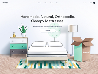 The Composition Sketch e commerce green illustration mattress pillow sketch web website white