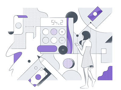 Finance Illustration architecture benday dots character finance illustration purple white woman work working