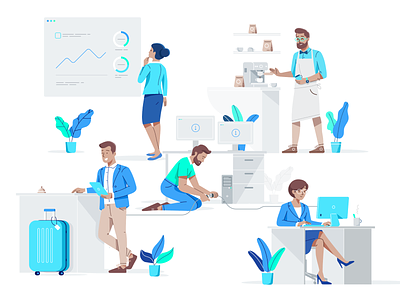 Set Of Characters blue character clean illustration man minimalistic web website woman
