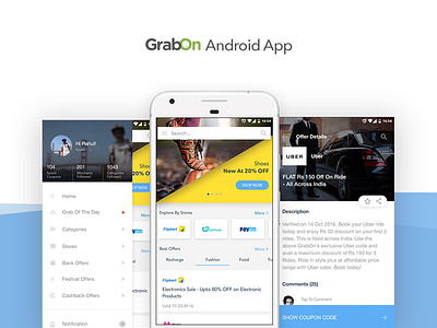 GrabOn Mobile App android app app design coupons ecomm grabon mobile app offers shopping ui ux