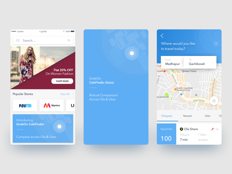 GrabOn | Cab Finder app design cab booking deals offers coupons uiux ecommerce ux ui cab app grabon