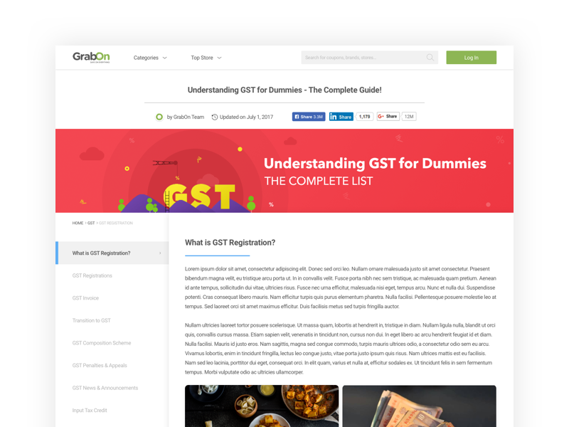 GrabOn | GST: Goods & Service Tax | Landing Page ecomm ux uiux ui savings offers coupons tax goods service tax gst grabon