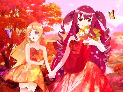 Hana And Yuki Art 3d animation animator anime animeart art artist autumn graphic design illistration wallpaeranime