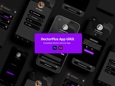 DoctorPlus App UiKit adobe xd adode photoshop ui adode xd app interface app ui clean uikit dark ui doctor booking app ui doctor services ui doctorplus app ui layered app uikit light uikit