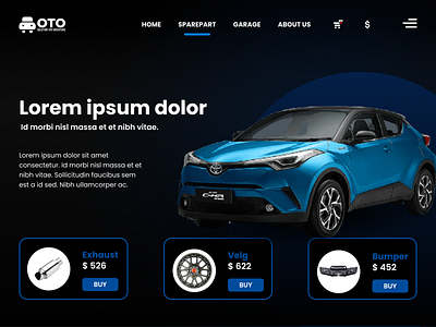 UI Layout Otomotif 3d black blue branding car dark garage graphic design landing page layout led logo marketing modern oto otomotif race sparepart ui white