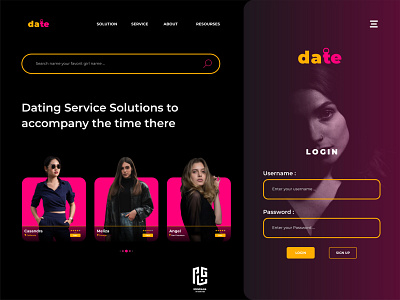 DATING SERVICE WEB DESIGN LAYOUT android black branding creative dating design girl graphic design home ios landing page layout login logo mobile model service ui web white