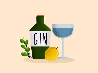 Gin alcohol bar berry bottle drink gin lemon liquor plant procreate