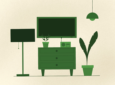 Living Room drawer furniture green house ipad lamps livingroom plant procreate radio