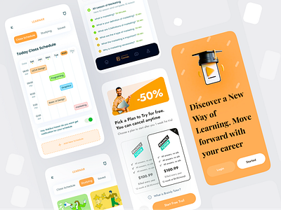 E - Learning Mobile App 3d class clean mobile course course app e learning education education app elearning graphic design mobile app online class online course online school school ui