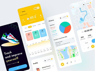 Steps Tracking App activity graphic design light ui location pin location tracker map minimalistic mobile app personal trainer running app tracking time ui