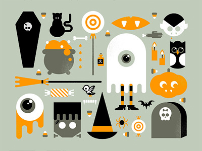All Things Halloween bat candy coffin eye ghost grave halloween illustration owl raven vampire vector