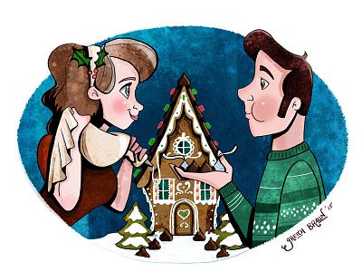 Icing on the House card christmas gingerbread illustration