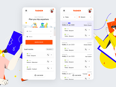 Tasker travel app app concept application booking color illustration map route transport transports travel ui ux