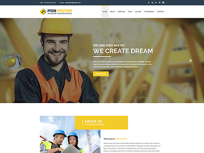 MSN Mistiri - Construction PSD Template architecture building construction contractor engineering handy industry mines mining plumber renovation repair