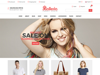 Galleria - eCommerce Bootstrap Template clothing fashion ladies wear men wear mobile app shoppe shopping