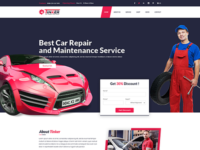 Tinker - Car Repair and eCommerce PSD car repair car service car service psd car service template car shop car shop psd mechanic modern vehicle