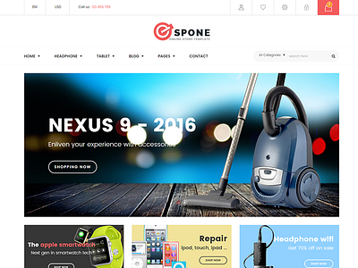 Espone – Electronics eCommerce Template accessories computer digital electronics furniture jewelries kids mobile shoes sports tools watches