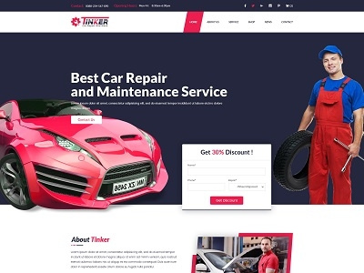Tinker Car Repair And Ecommerce Template auto auto blog auto shop car blog car repair car shop cars clean flat mechanic mechanic shop car dealer modern