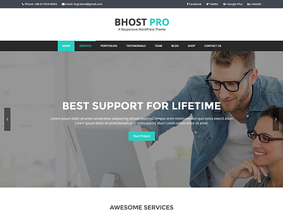 BHOST PRO – Responsive WordPress Theme custom menu featured images flexible header fluid layout full width template gray light one column
