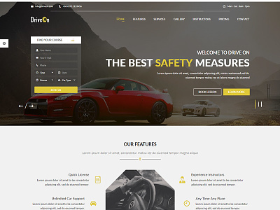 DriveOn – Driving School HTML Template auto school autos car school cars drive driver driver license driving license driving school driving school template license