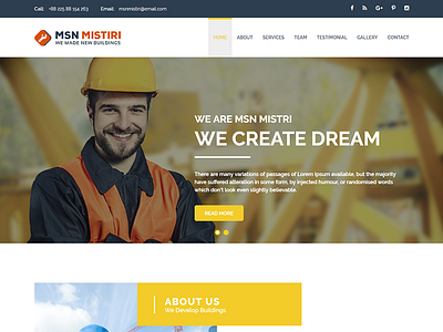 MSN Mistiri - Construction PSD Template architects architecture building cleaning construct construction contractor engineering handy industry mines