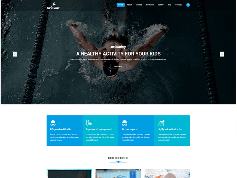 Swimmer - Swimming School PSD Template children learning lessons pool school swim swim classes swimming swimming pool