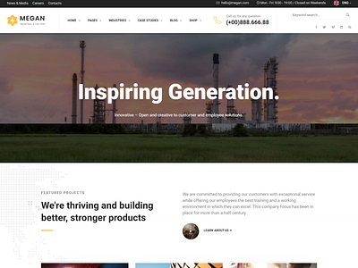 Megan Industrial Manufacturing Businesses HTML Template agency html5 bootstrap4 construction html engineering factory industrial industry shop manufacturer html manufacturing company modern plastic textile industry water industry