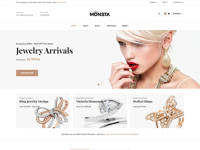 Monsta Jewelry eCommerce Bootstrap 4 Template clean clean jewellery jewellery shop jewelry html modern responsive store watch watch html