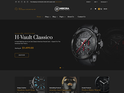 Mirora Watch and Jewelry Store Bootstrap 4 Template beauty cosmetic shop diamond jewelry man watch modern responsive html watch shop watch store watches watches luxury women watch