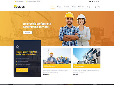 Conebrick Construction Builder HTML5 Template architecture builders building construction construction business construction company constructor consulting building corporate home construction house builder industrial industry responsive