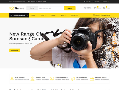 Electronics eCommerce HTML Template Sinrato accessories bootstrap4 camera clean digital electronic html electronics ecommerce gadgets modern online shop online store shopping technology
