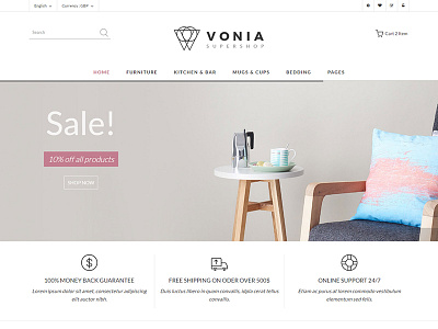 Vonia - Furniture Bootstrap Template accessories bootstrap clothes digital fashion furniture jewelries online shops responsive shoes