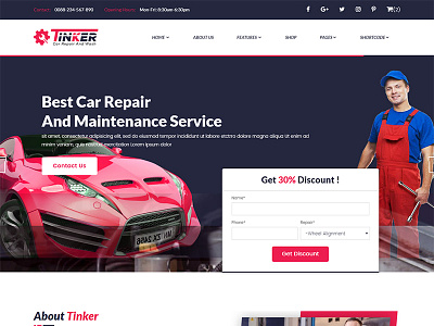 Tinker - Auto Mechanic & Car Repair WordPress Theme auto care auto center auto glass auto inspection auto mechanic auto painting auto service body shop car repair car service maintenance mechanic workshops