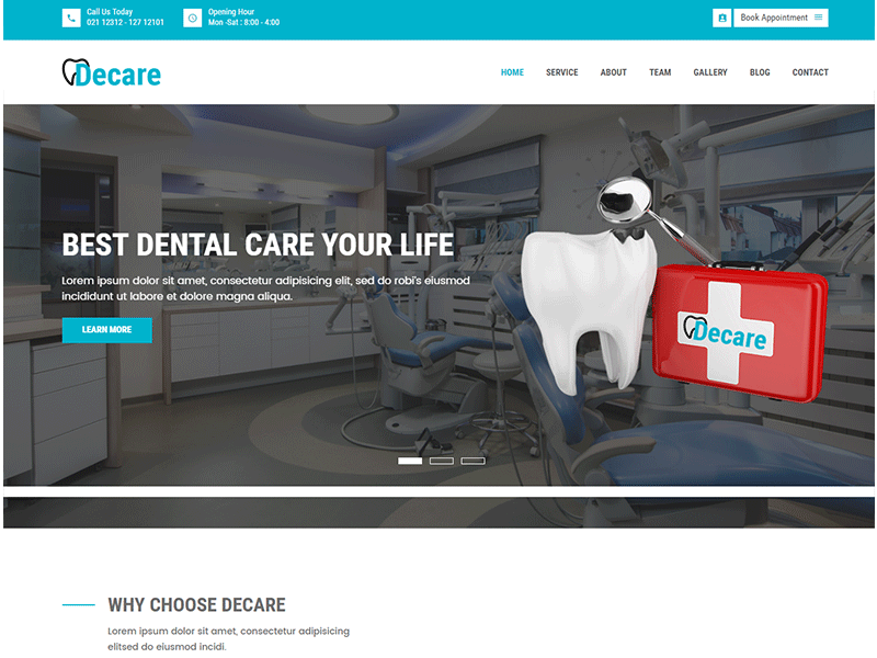 Decare - Dental Clinic HTML Template blue bold clean clinic css3 dental care dentist design doctor health health care hospital