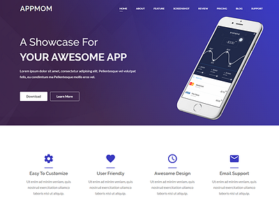 Appmom – Multipurpose Landing Page Theme agency app business hosting landing page layers multipurpose one page portfolio psd included software technology