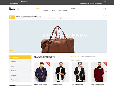 Rosette - Responsive Multipurpose HTML5 Template bag store camera store digital ecommerce template electronic store electronics fashion store html shop template jewelries online store shoes shop