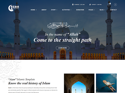 Azan - Islamic Center Responsive HTML Template arab arabic crowdfunding ecommerce islam islamic islamic center mosque muslim non profit persian quran
