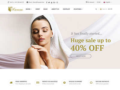 Harosa - Cosmetics and Beauty eCommerce Bootstrap4 Template beauty products beauty shop beauty store cosmetic products cosmetics ecommerce make up makeup massage parlor responsive salon