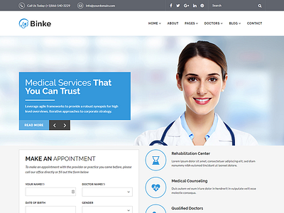 Binke - Health & Medical Bootstrap 4 Template care clinic dental dentist diagnostic doctor fitness health health care hospital medical medical center