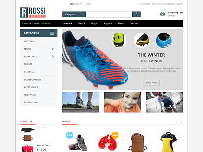 Rossi - Sport eCommerce Bootstrap 4 Template agency bootstrap clothing clothing template commerce ecommerce fashion fashion store flat shop modern online shop product responsive retail shoes stores shopping sport sport template sport theme store