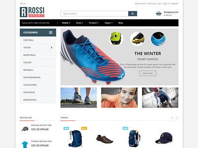 Rossi - Sports Shopify Theme beautiful clean clothing theme digital fashion store flat shop furniture mega store modern responsive shoes stores sport theme sports theme toy template watch store