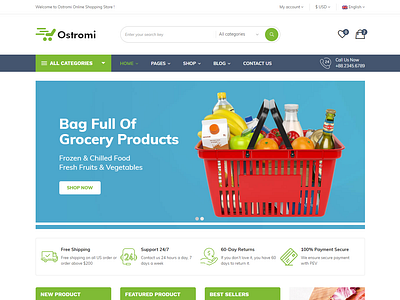 Ostromi - multipurpose eCommerce Bootstrap 4 Template agriculture bootstrap 4 clean creative ecommerce business electronics farm food fresh fruit grocery store health kitchen modern organic store responsive