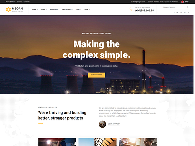 Megan Industrial Manufacturing Businesses Html Template agency html bootstrap bootstrap4 business construction html factory html5 industify industrial products industry industry shop manufacturer manufacturing company mega corp plastic responsive textile industry water industry