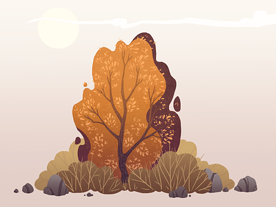 Bushes autumn background bushes cartoon illustration stone tree trees