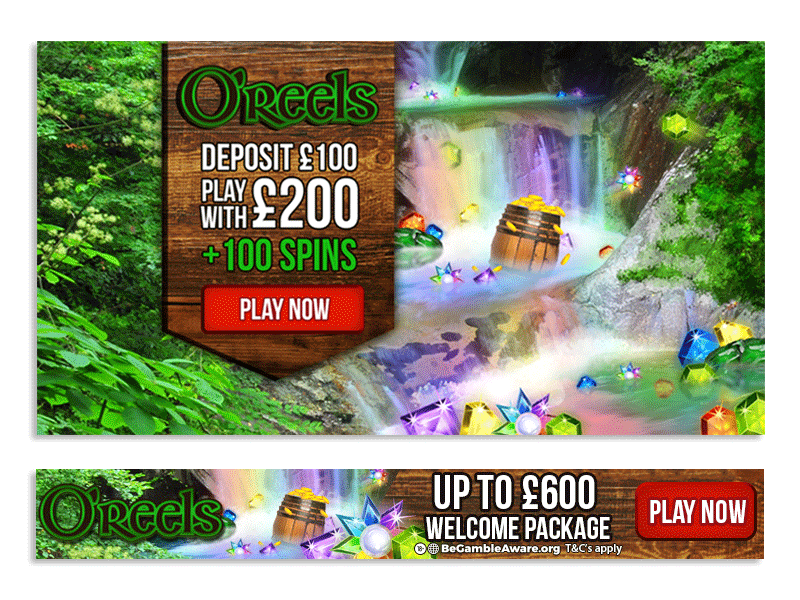 O'reels Landing Page and Banners background banner casino creative gambling irish landingpage offer rainbow ux web
