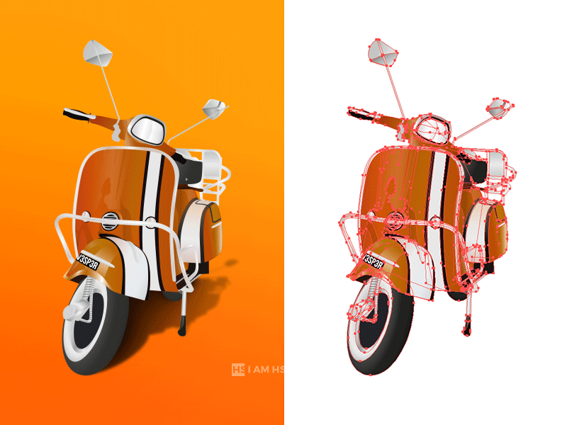 Vector Vespa colour design graphic illustration illustrator italy lighting motor orange palette practice reflection scooters vector