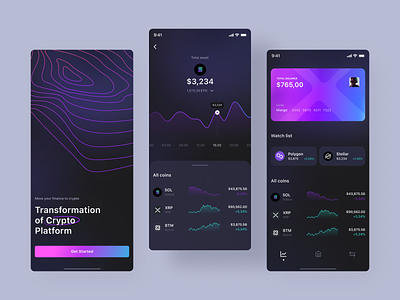Cryptocurrency trading mobile app project. 2022 trend app banking app blockchain crypto cryptocurrency design finance app fintech industry mobile payment app ui ux