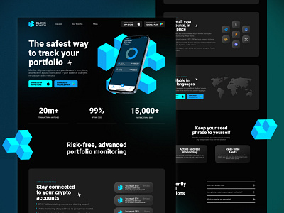 Block Monitor - Crypto Portfolio Tracker App crypto cryptocurrency cubes dark theme finance landing page web3 webflow