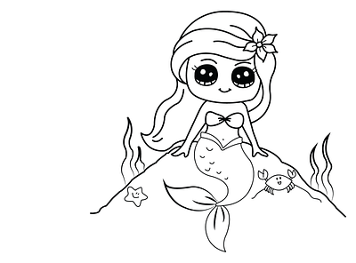 Mermaid Line Art Design branding coloring page design graphic design illustration kdp kid coloring page line art mermaid coloring page vector design