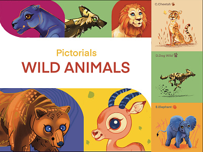 Wild Animals-Pictorials. A-Z. alphabets animals book cartoon character illustration images picturebook wildanimals words